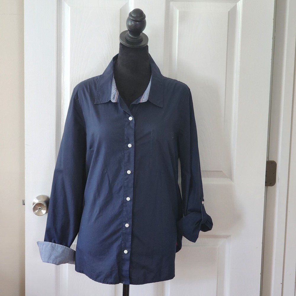 Women's Classic L/S Cotton Shirt by Tommy Hilfiger Two Tone Blue in Size XL